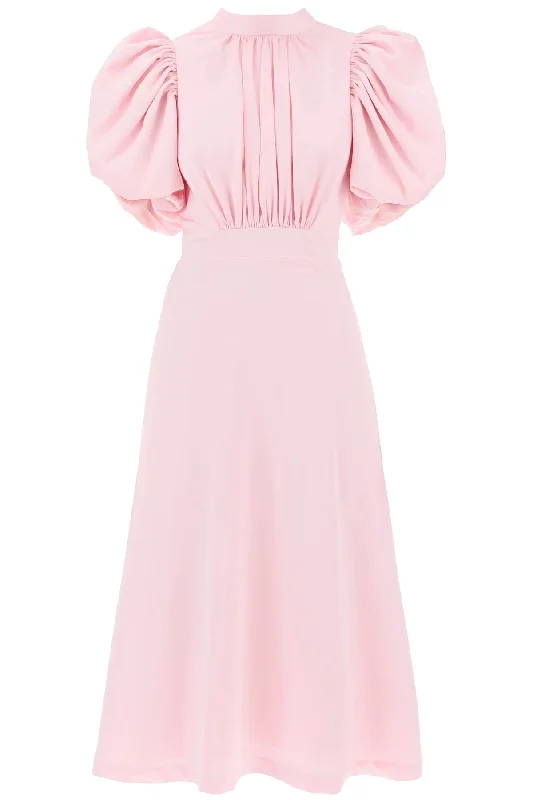 midi satin dress with balloon sleeves 112106345 Blushing Bride Elegant Satin Button Midi Dress