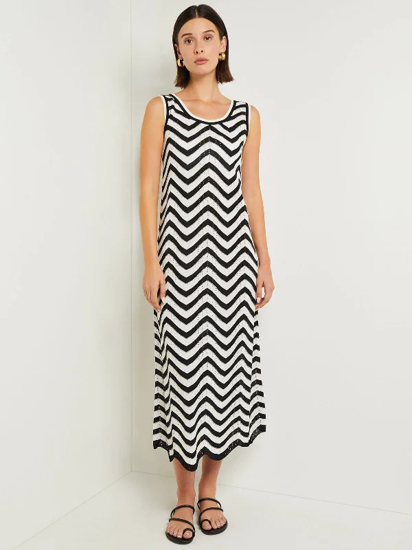 Midi Sheath Dress - Chevron Hem Intarsia Knit Elegant V-Neck Midi Dress