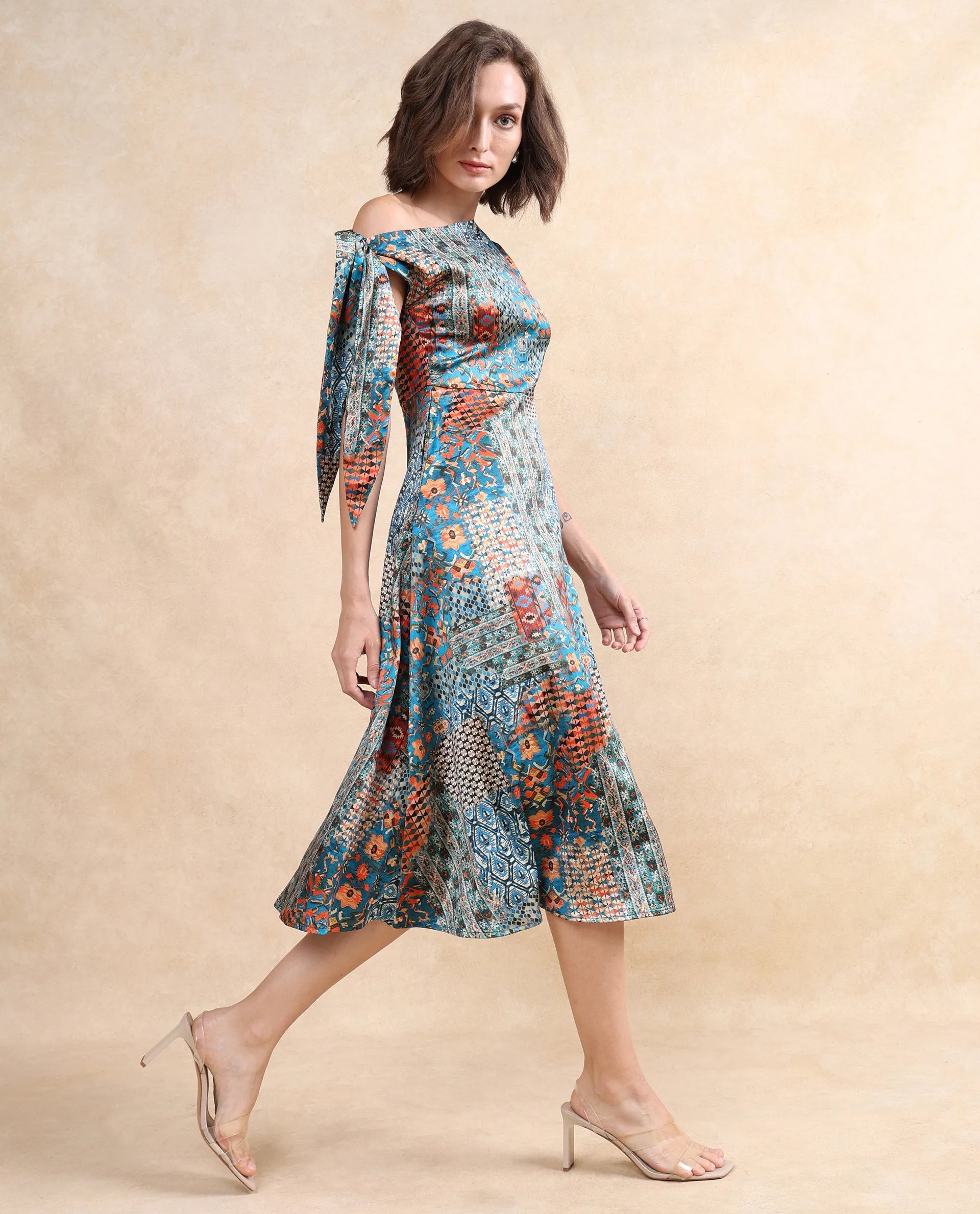 Rareism Women Minican Multi Satin Tie Up Sleeves Asymmetric Neck Zipper Closure Asymmetric Midi Abstract Print Dress Comfortable Floral Print Midi Dress Rareism Women Minican Multi Satin Tie Up Sleeves Asymmetric Neck Zipper Closure Asymmetric Midi Abstract Print Dress Comfortable Floral Print Midi Dress
