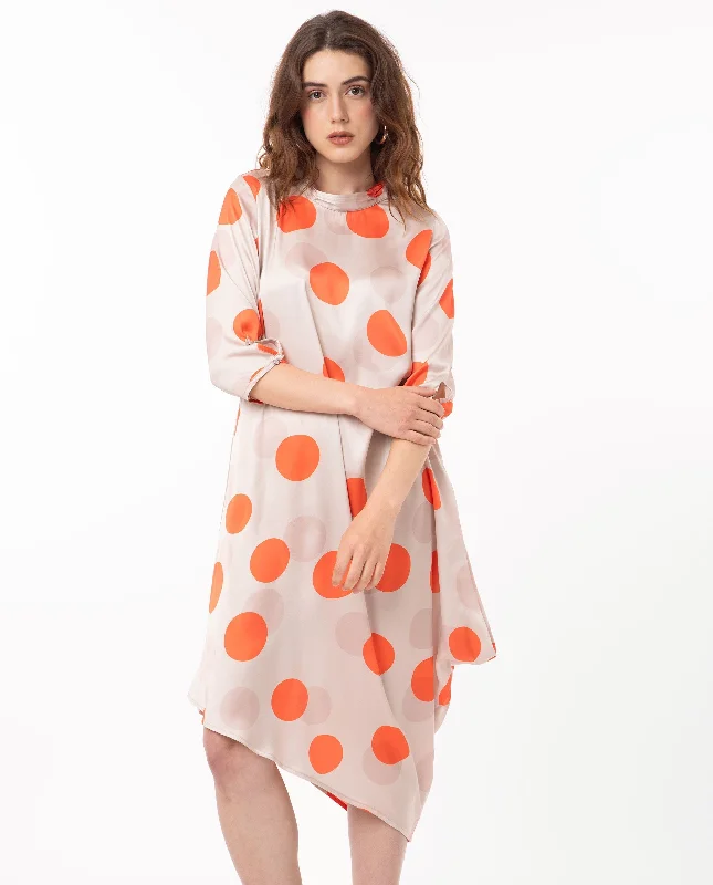 Rareism Women Nia Light Beige Polyester Fabric 3/4Th Sleeves Zip Closure High Neck Relaxed Fit Polka Midi Asymmetric Dress Trendy Floral Wrap Midi Dress Rareism Women Nia Light Beige Polyester Fabric 3/4Th Sleeves Zip Closure High Neck Relaxed Fit Polka Midi Asymmetric Dress Trendy Floral Wrap Midi Dress