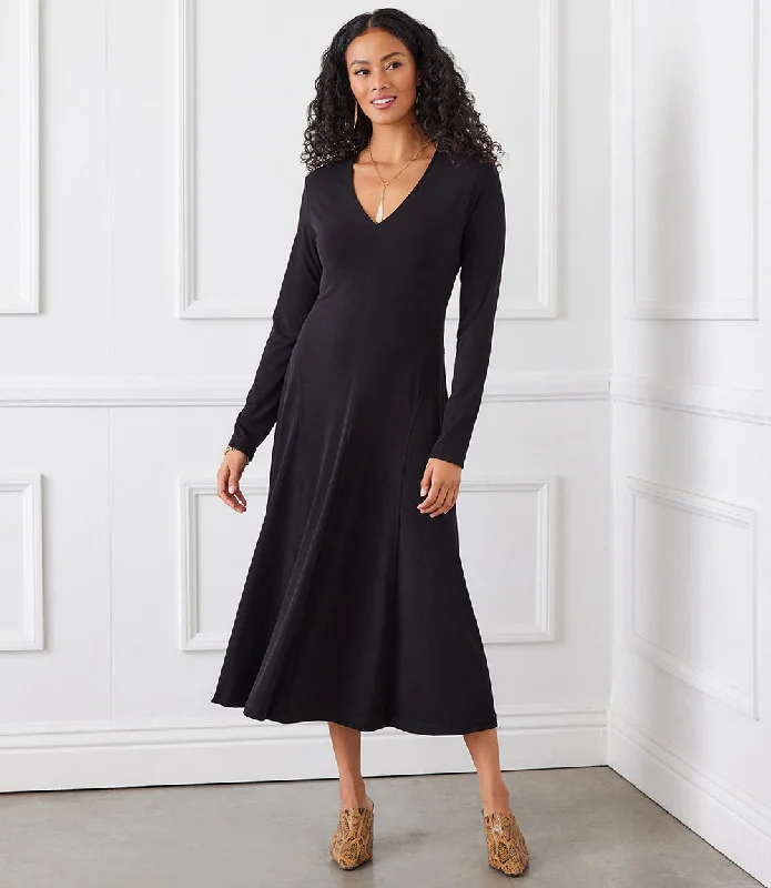 Petite Size Kate V-Neck Midi Travel Dress Trendy Fit-and-Flare Midi Dress