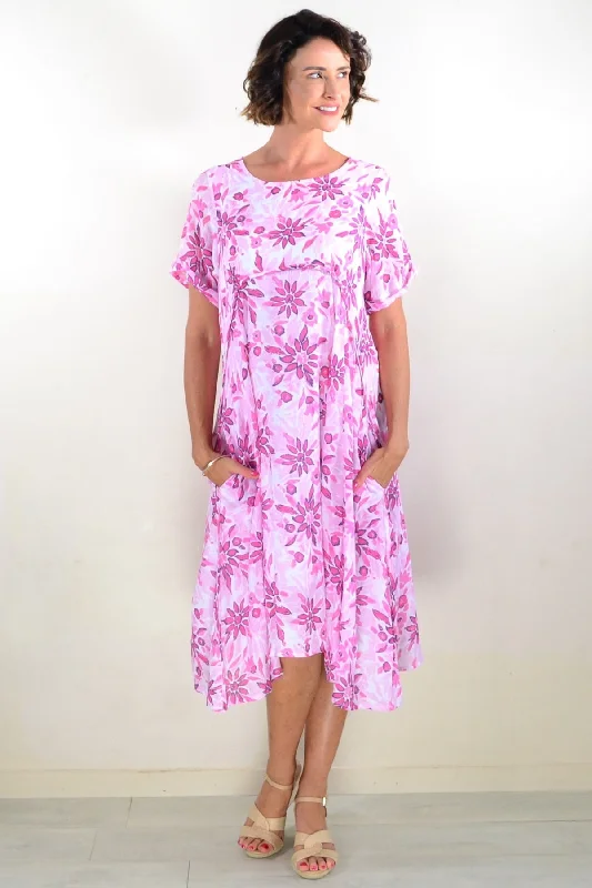 Pink Petals Midi Tunic Dress Elegant Satin Midi Dress