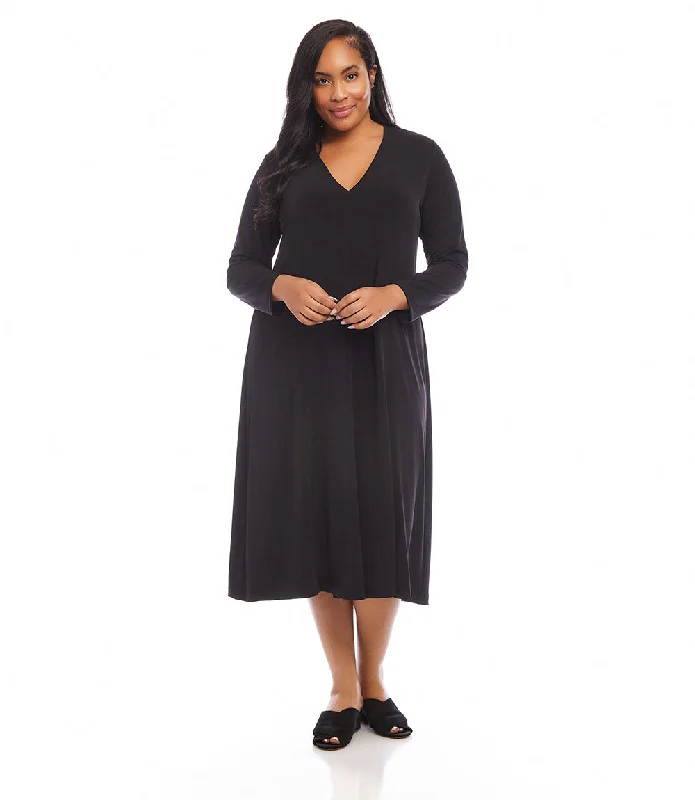 Plus Size Kate V-Neck Midi Travel Dress Fashionable Casual Midi Dress