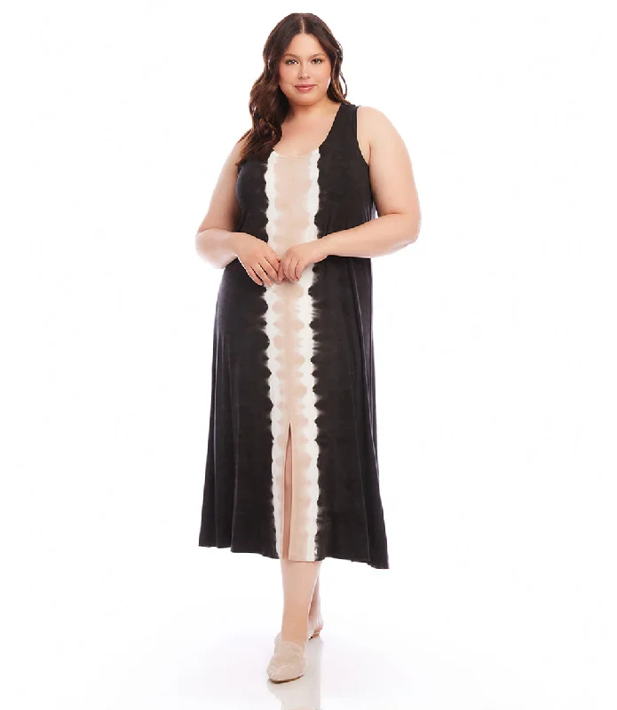 Plus Size Midi Tie Dye Dress Stylish Midi Dress with Cuffs