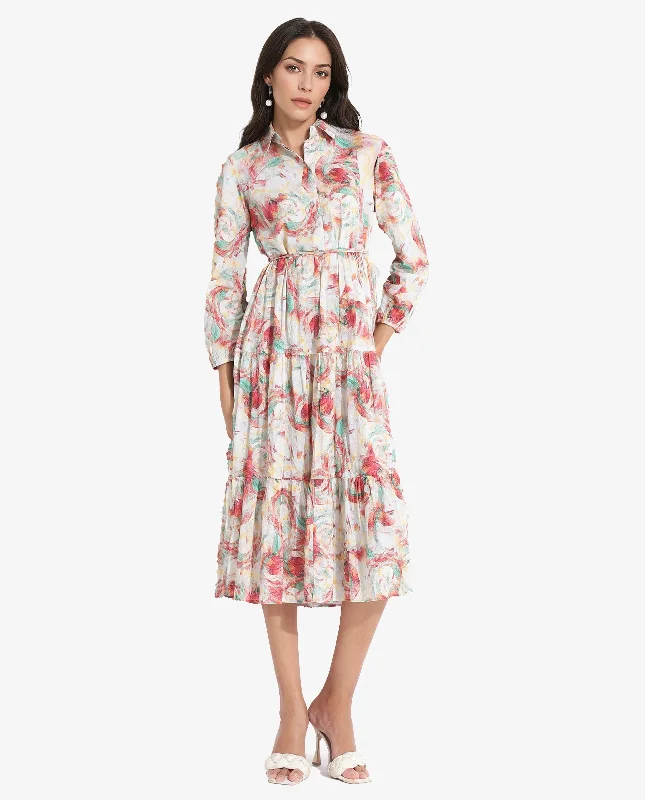 Rareism Women Puebla Multi Bishop Sleeve Collared Neck Fit And Flare Midi Abstract Print Dress Fashionable Skater Midi Dress Rareism Women Puebla Multi Bishop Sleeve Collared Neck Fit And Flare Midi Abstract Print Dress Fashionable Skater Midi Dress