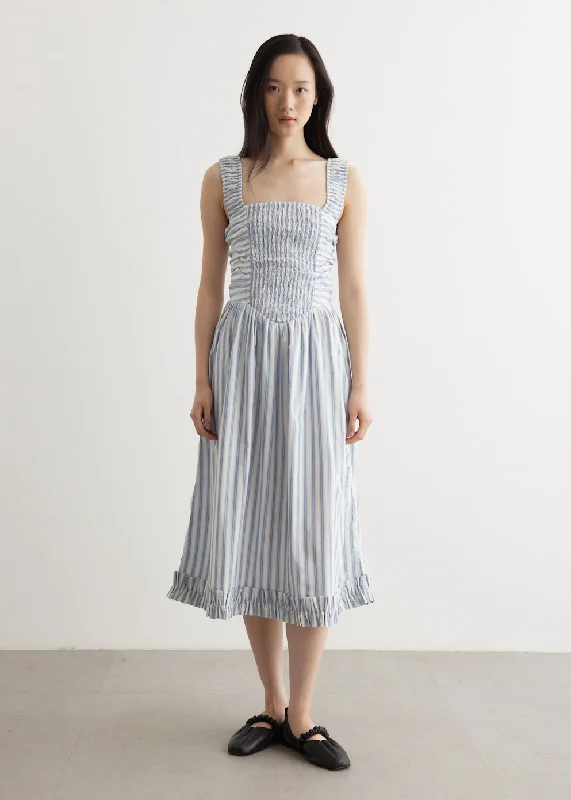Stripe Midi Strap Smock Dress Stylish High-Waisted Midi Dress
