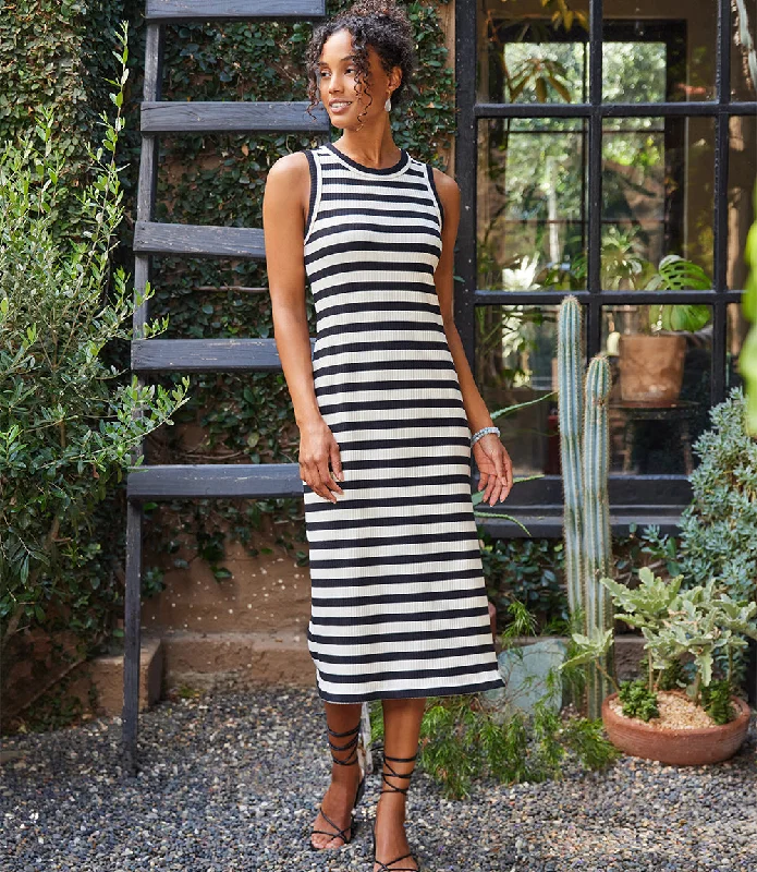 Stripe Midi Column Dress Elegant Sleeveless Midi Dress