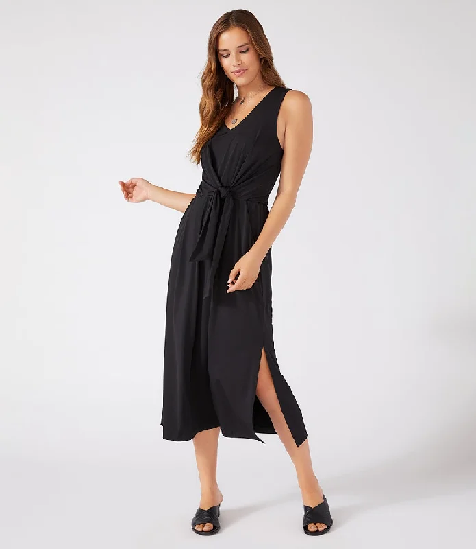 Tie-Front Midi Travel Dress Trendy Off-Shoulder Ruffle Midi Dress