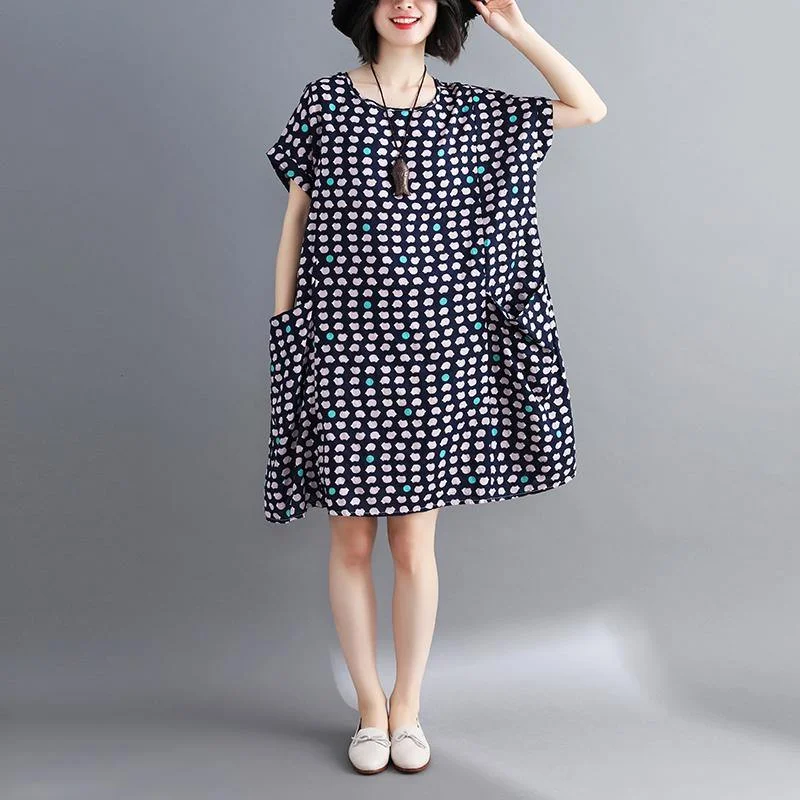 vintage blue prints Midi linen dresses casual linen cotton dress boutique pockets o neck dress Trendy Off-Shoulder Button Midi Dress
