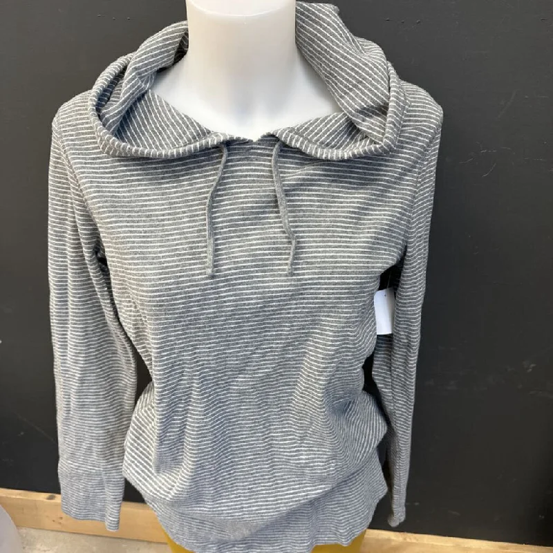 Eddie Bauer - Women's Striped L/S Hooded Shirt - MSRP comp $50: Grey/Stripes-women-LG-- Notch Collar Peter Pan Collar Cowl Neck Eddie Bauer - Women's Striped L/S Hooded Shirt - MSRP comp $50: Grey/Stripes-women-LG-- Notch Collar Peter Pan Collar Cowl Neck