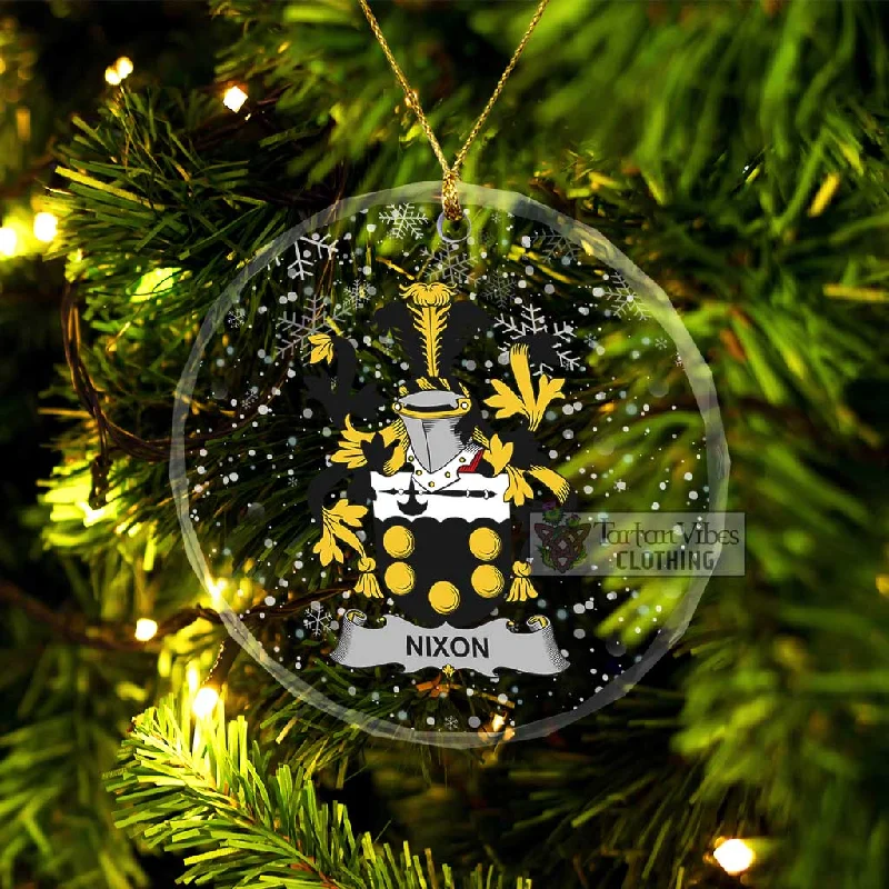 Nixon Irish Clan Christmas Glass Ornament with Coat of Arms Hook-and-Loop Buckled Tied Nixon Irish Clan Christmas Glass Ornament with Coat of Arms Hook-and-Loop Buckled Tied