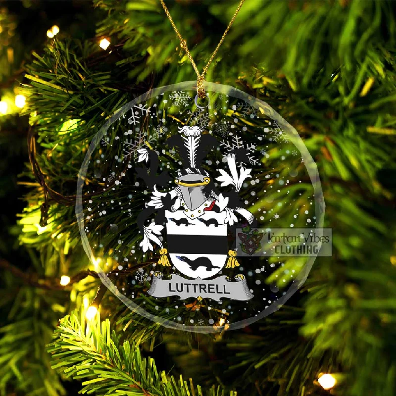 Luttrell Irish Clan Christmas Glass Ornament with Coat of Arms Tweed Herringbone Houndstooth Luttrell Irish Clan Christmas Glass Ornament with Coat of Arms Tweed Herringbone Houndstooth