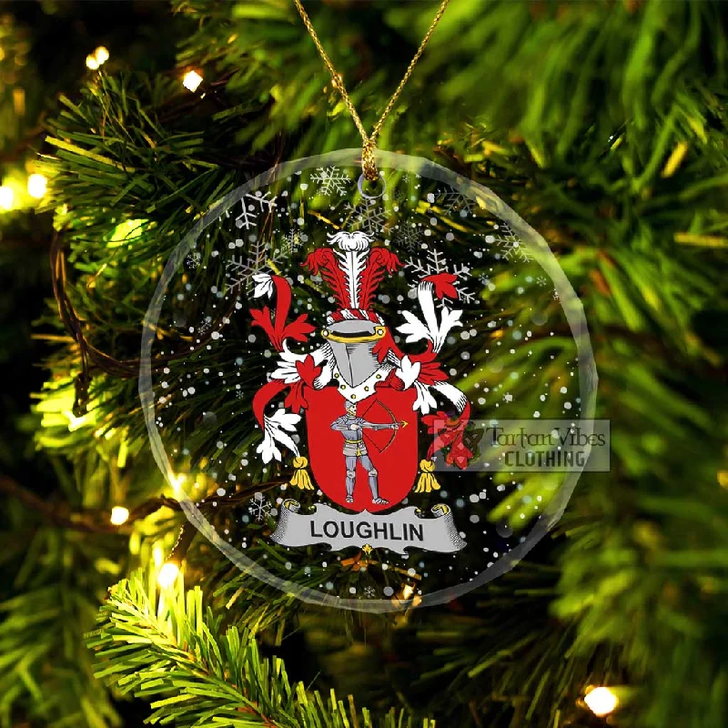 Loughlin Irish Clan Christmas Glass Ornament with Coat of Arms Print Jacquard Embroidered Loughlin Irish Clan Christmas Glass Ornament with Coat of Arms Print Jacquard Embroidered